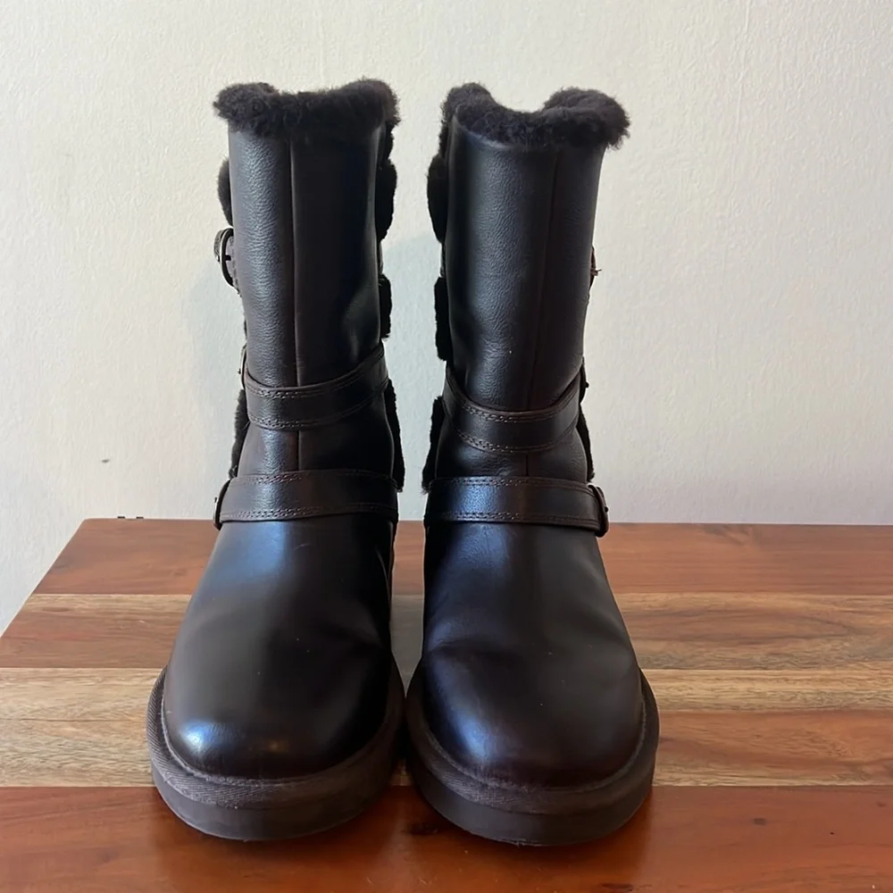 Women's Black Faux Shearling Buckle Boots